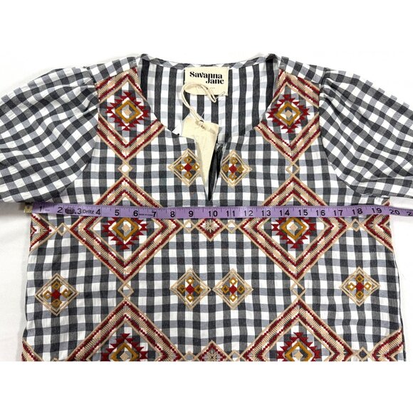 Savanna Jane Embroidered Gingham Blouse S NWT Boho Western Aztec Soft Geometric - Picture 10 of 14